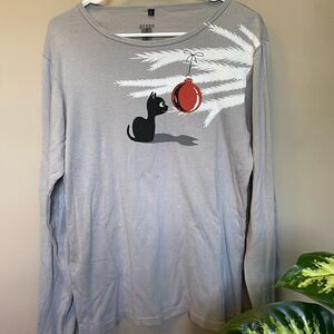 Women’s Green 3 Large Christmas Black Cat Long Sleeve